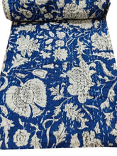 Indische Baumwolle Handgemacht Blau Blumendruck Kantha Quilt Handblock Bettwäsche Boho Tagesdecke Einzelgröße Kantha Bettbezug Vintage Decke